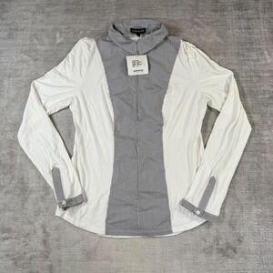 Movetes Shirt Womens 8 Gray White Stripe LS Cindy Mock Neck Zip Golf Performance